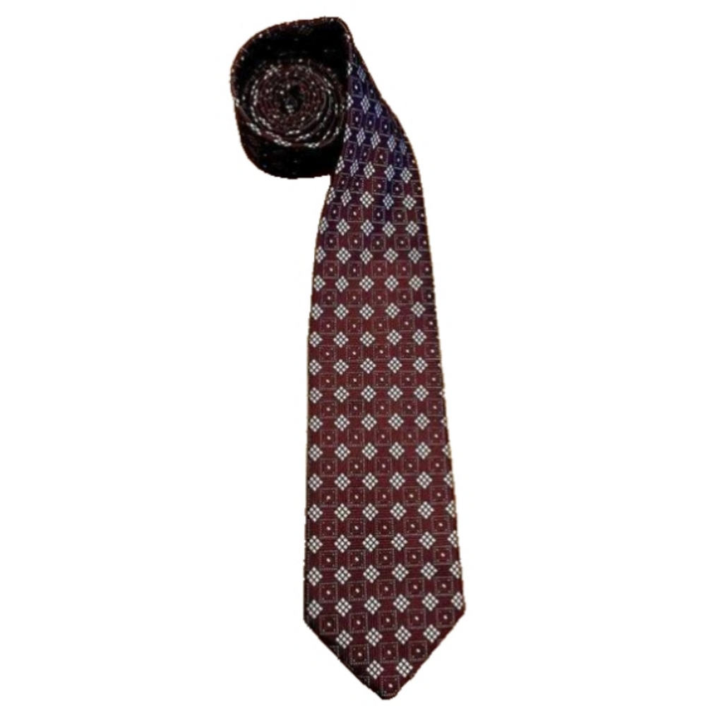 Britches Men's Dark Purple Italian 100% Silk Geometric Print Necktie